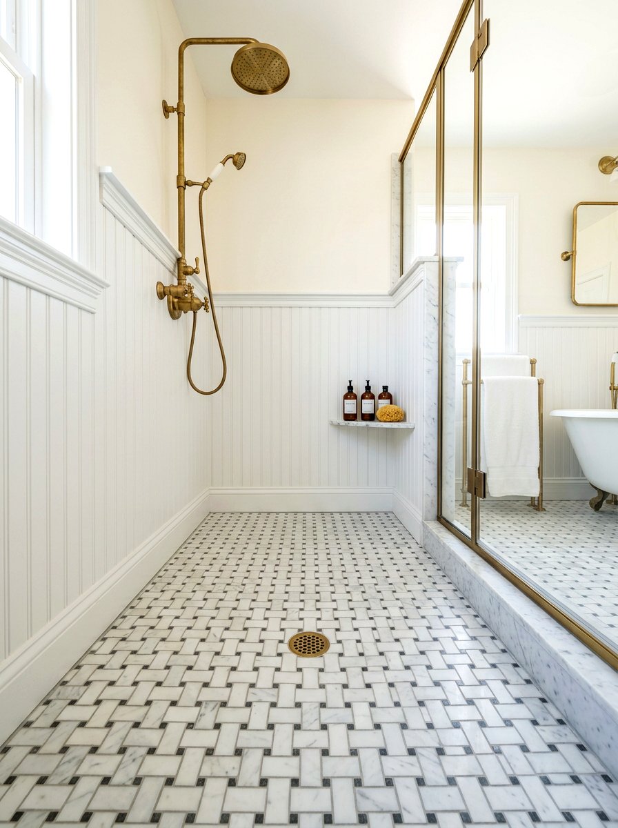 Basketweave Pattern Tile Floor - 30 shower tile pattern ideas