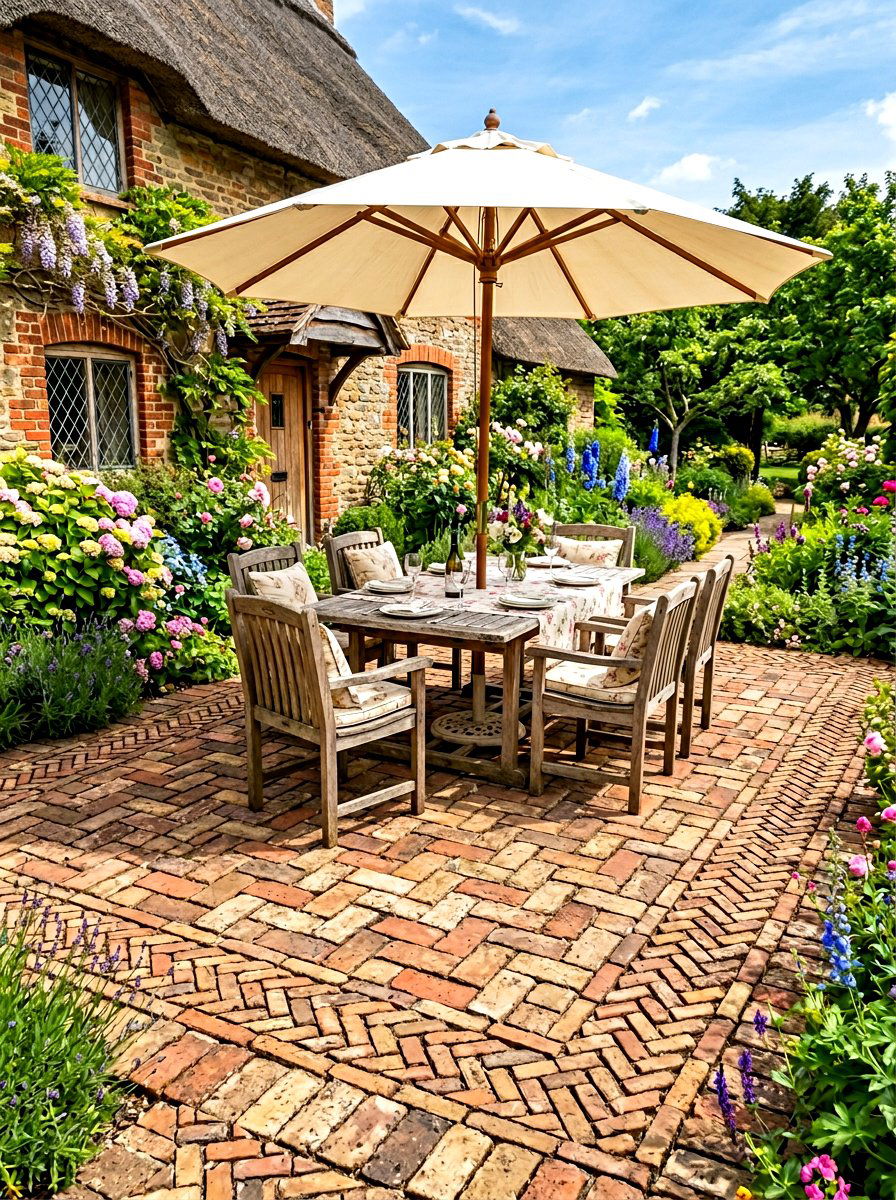 Basketweave brick patio frame - 30 patio paver border ideas