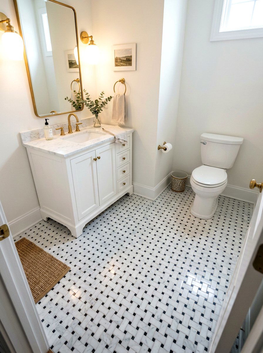 Basketweave floor tile - 30 traditional powder room ideas