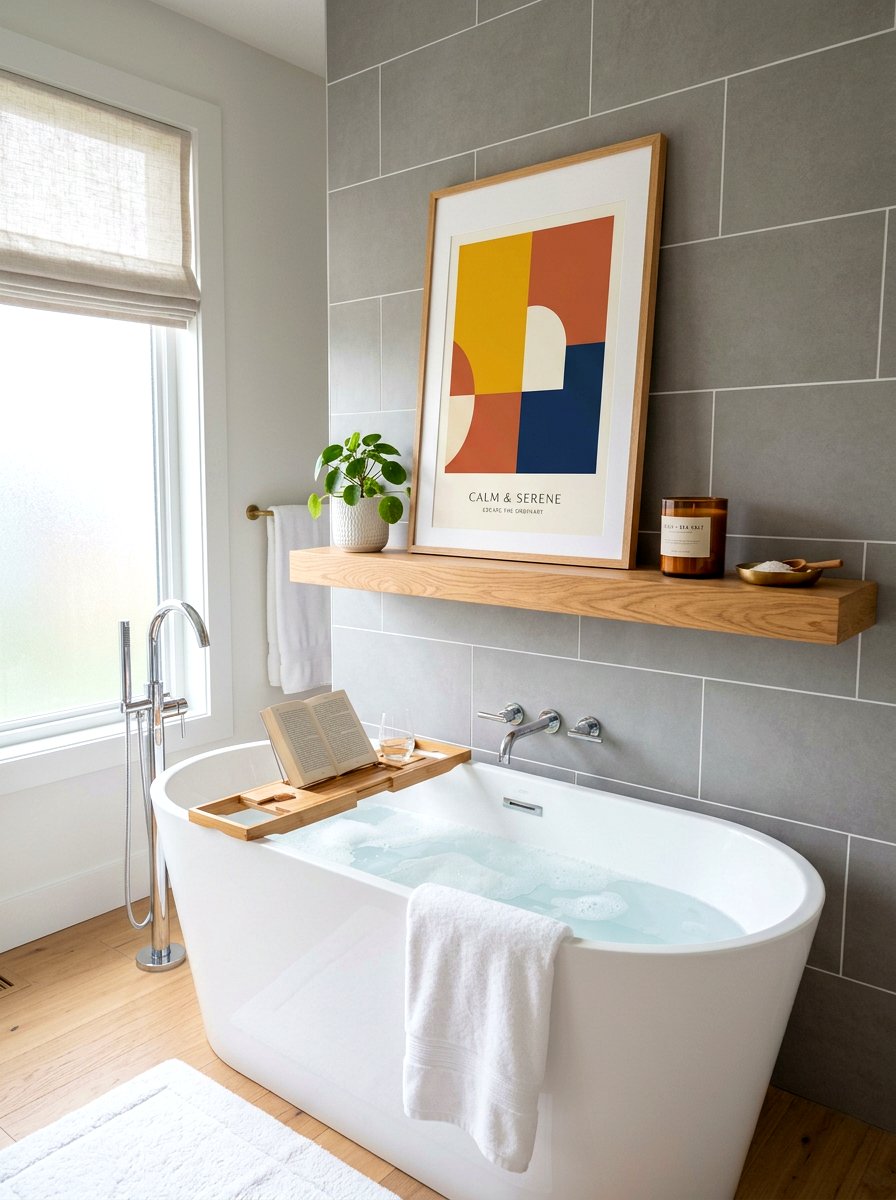 Bathroom Art Shelf - 30 leaning art wall ideas