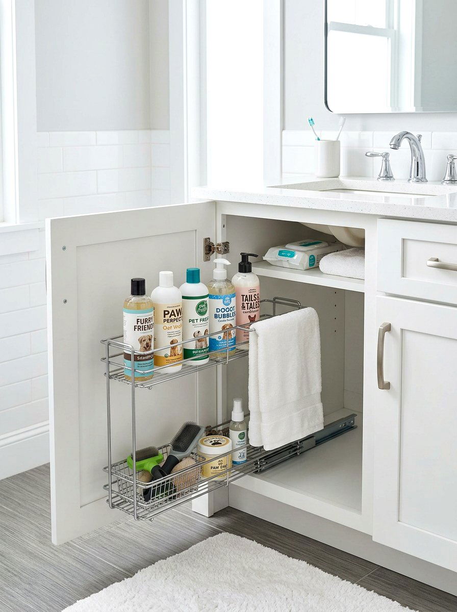 Bathroom Cabinet Pet Shampoo Organizer - 30 organizing pet supplies ideas