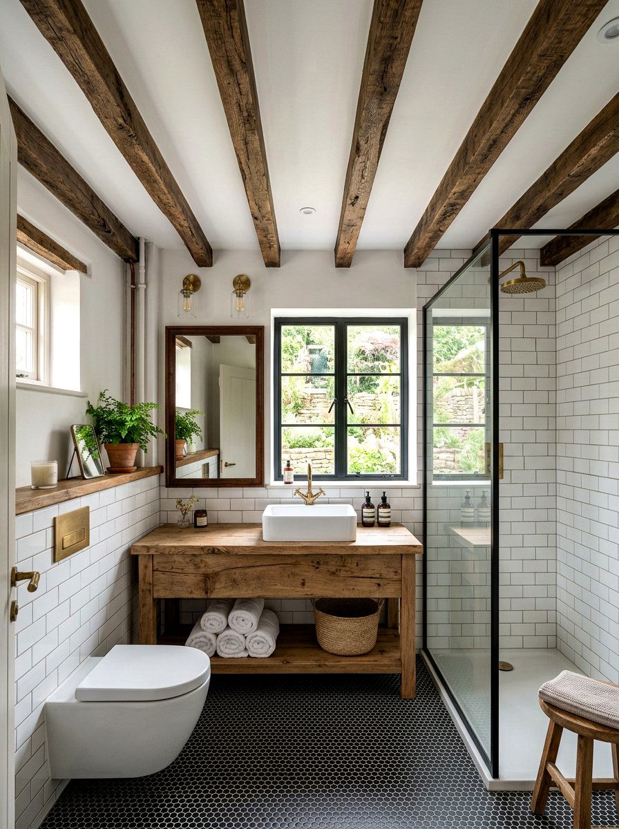 Bathroom Ceiling Beams - 30 small cottage bathroom ideas