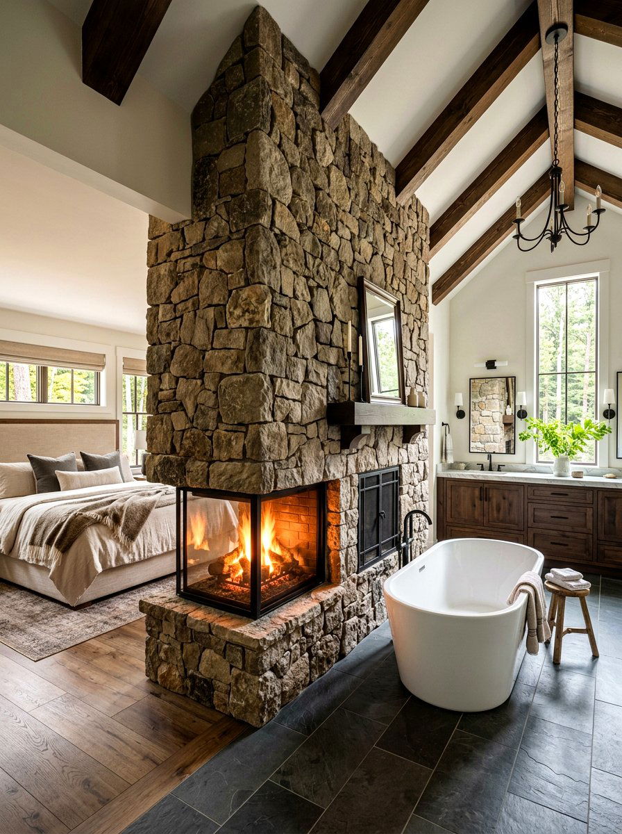 Bathroom Fireplace Design - 30 rustic luxury bathroom ideas