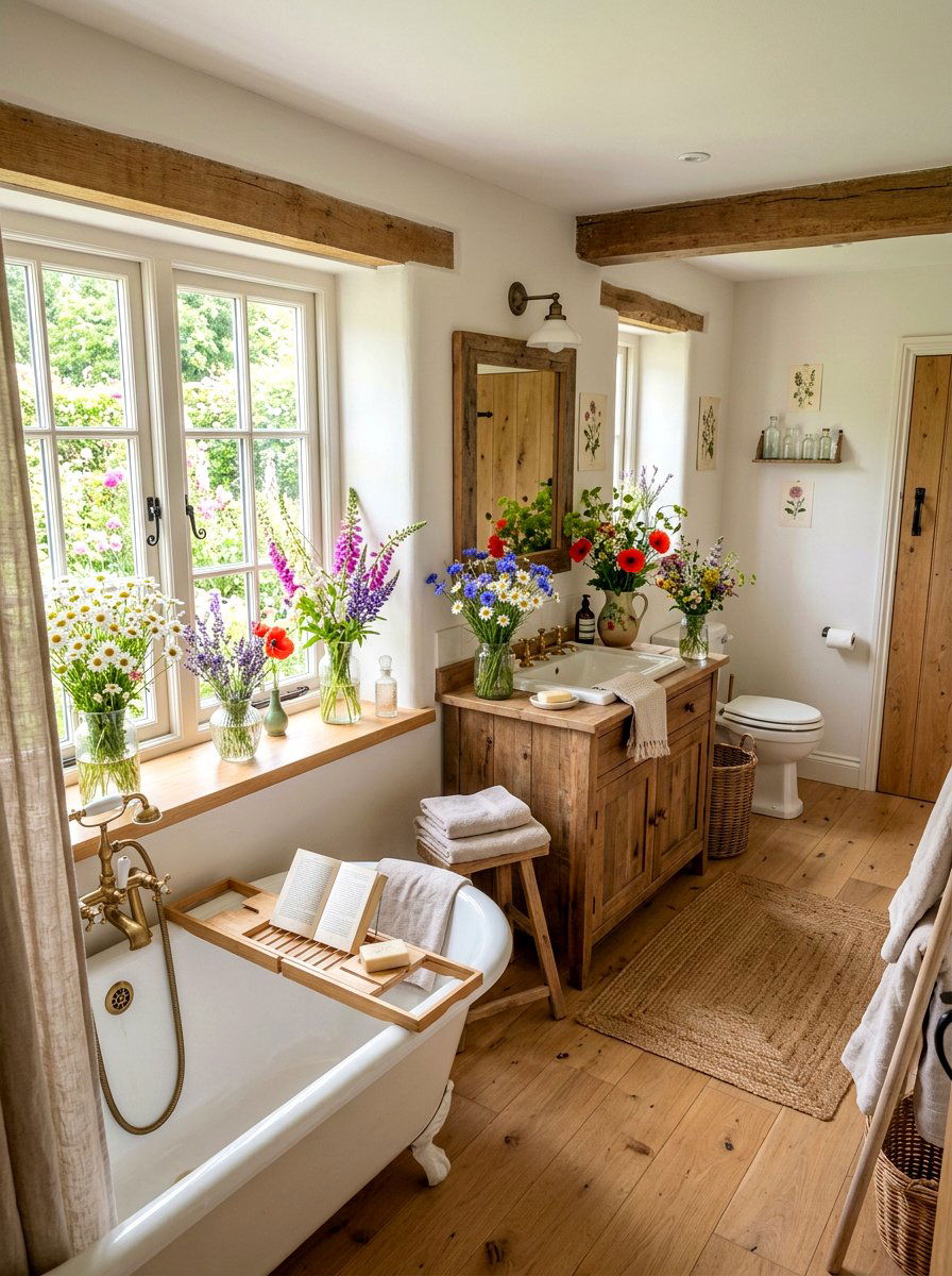 Bathroom Flower Decor - 30 small cottage bathroom ideas
