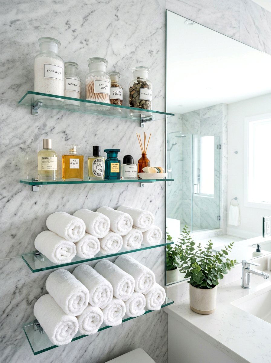 Bathroom Glass Shelves - 30 open shelving decor ideas