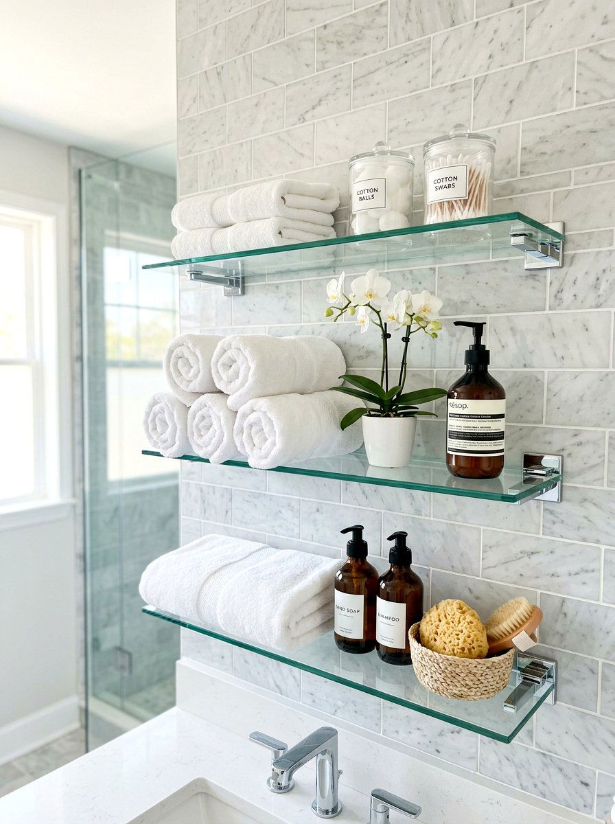 Bathroom Glass Shelving - 30 shelfie decor ideas