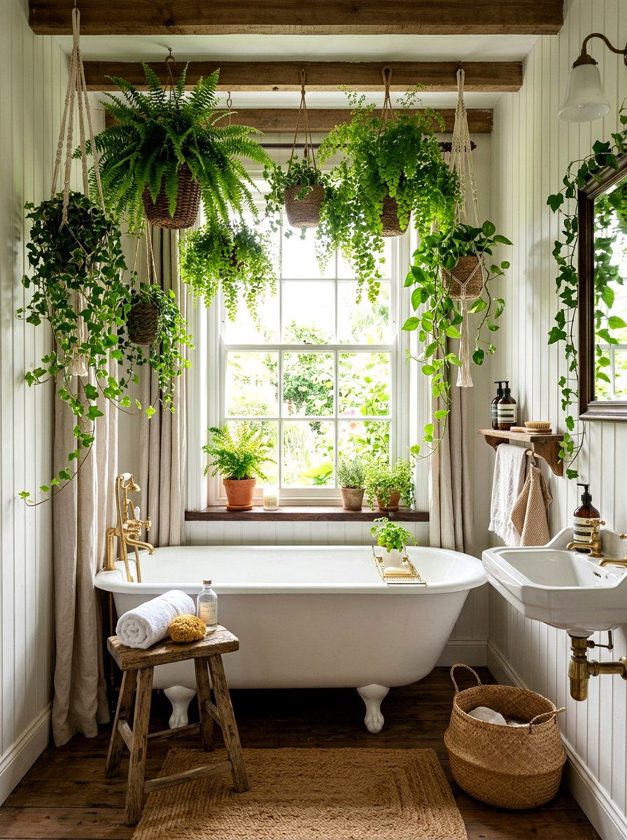 Bathroom Hanging Plants - 30 small cottage bathroom ideas