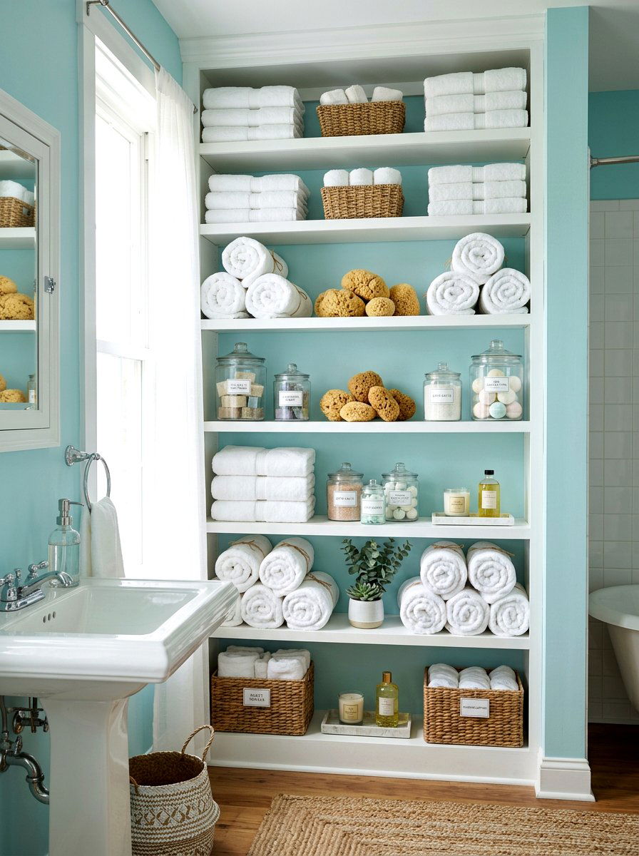 Bathroom Linen Storage - 30 glass cabinet decor ideas