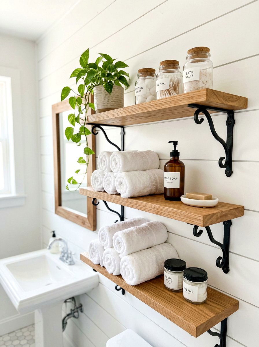 Bathroom Open Shelving - 30 small cottage bathroom ideas