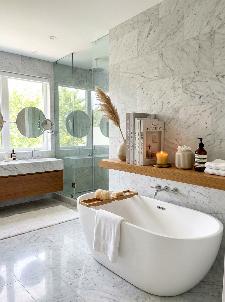 Bathroom Shelf Book Styling - 30 stacked books decor ideas