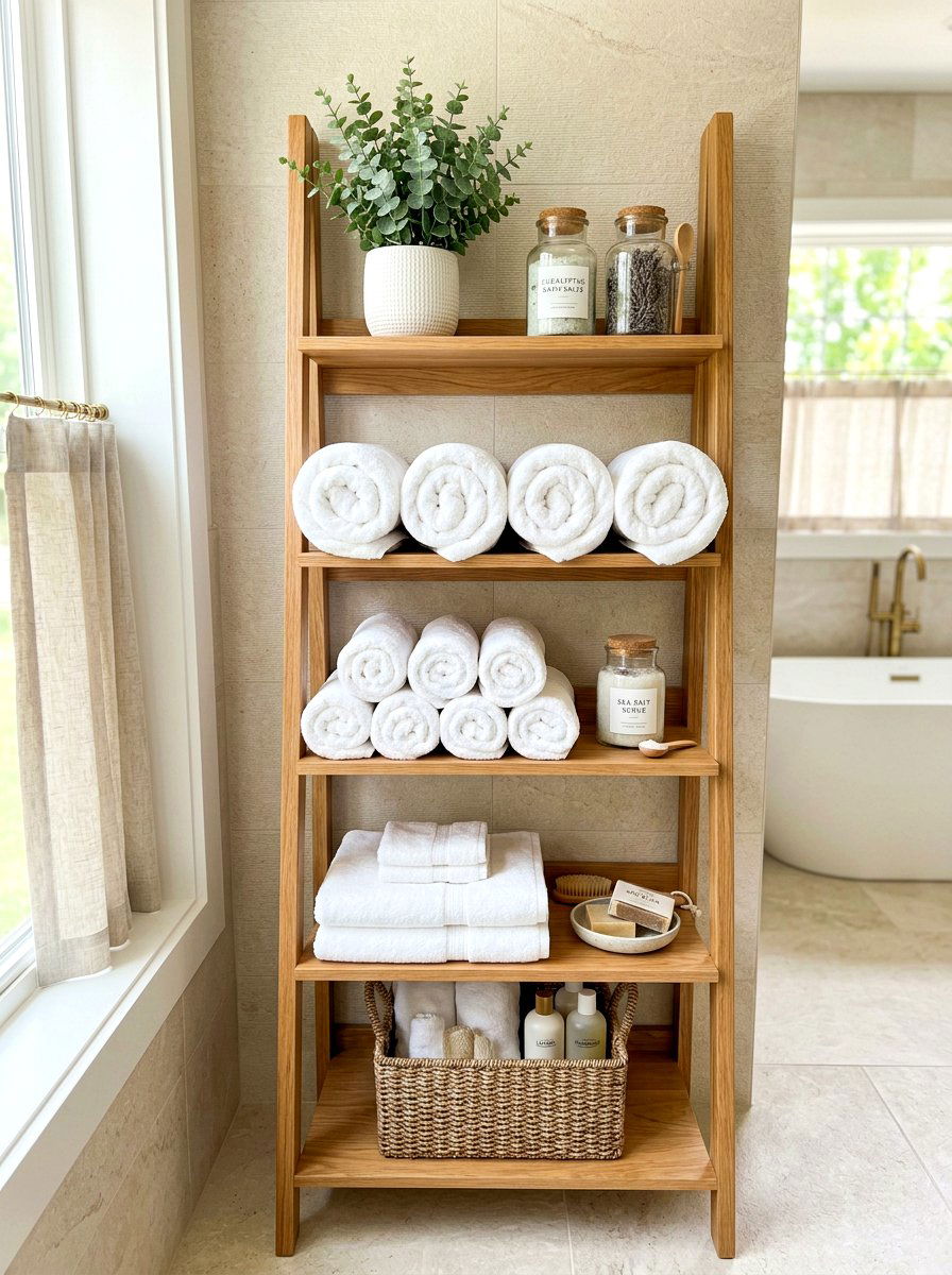 Bathroom Towel Storage - 30 ladder shelf styling ideas