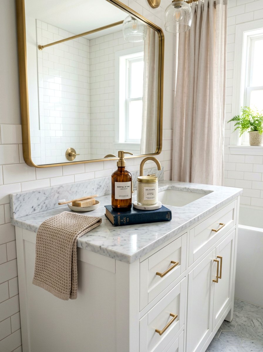 Bathroom Vanity With Small Vintage Book Riser - 30 vintage book decor ideas