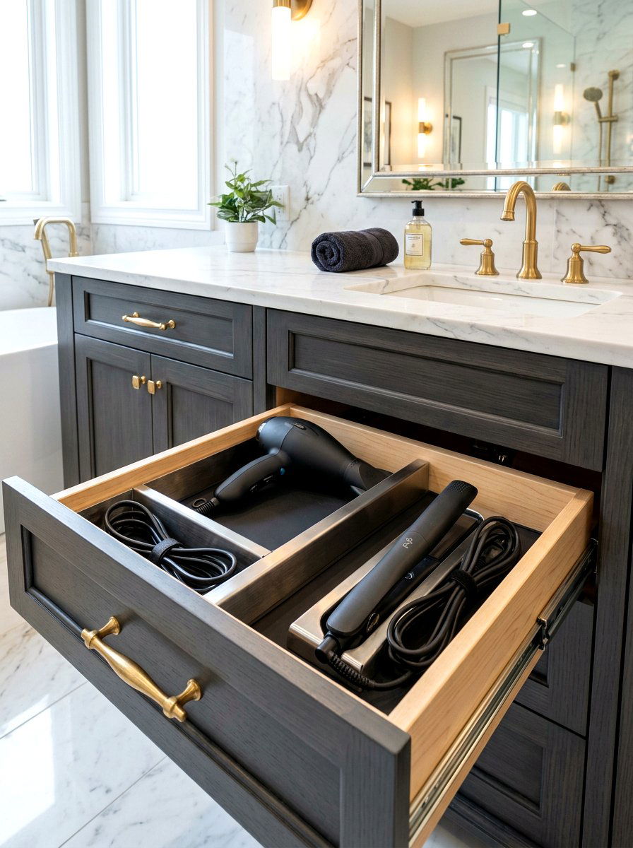 Bathroom cabinet hair tool holder - 30 organizing bathroom cabinets ideas
