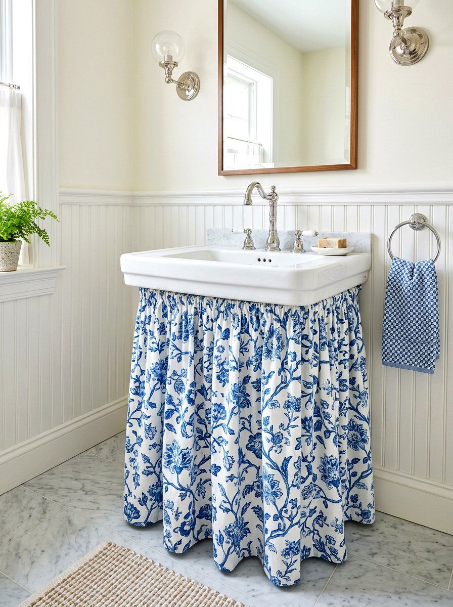 Bathroom pedestal sink skirt - 30 skirted sink ideas