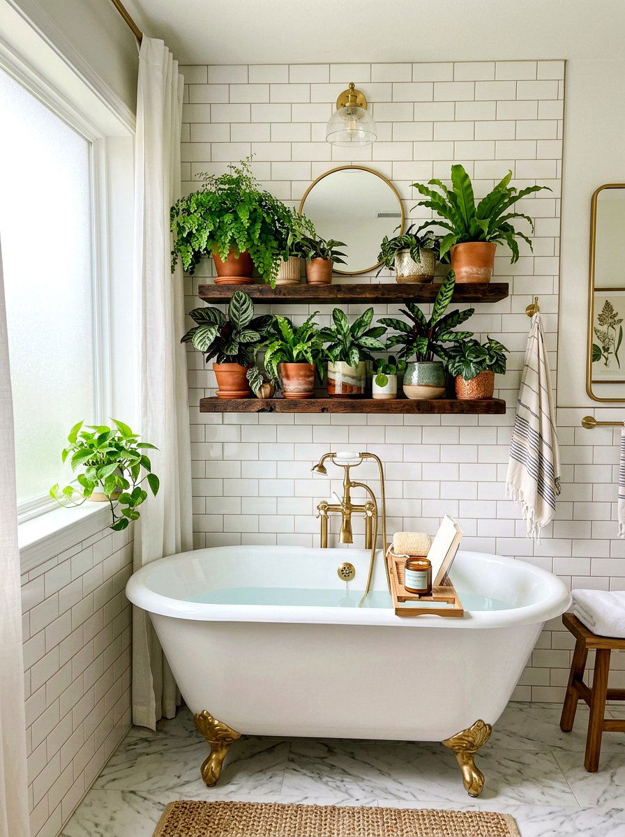 Bathroom plant shelf - 30 indoor plant decor ideas