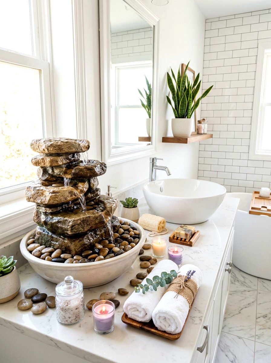 Bathroom spa rock fountain - 30 indoor fountain decor ideas