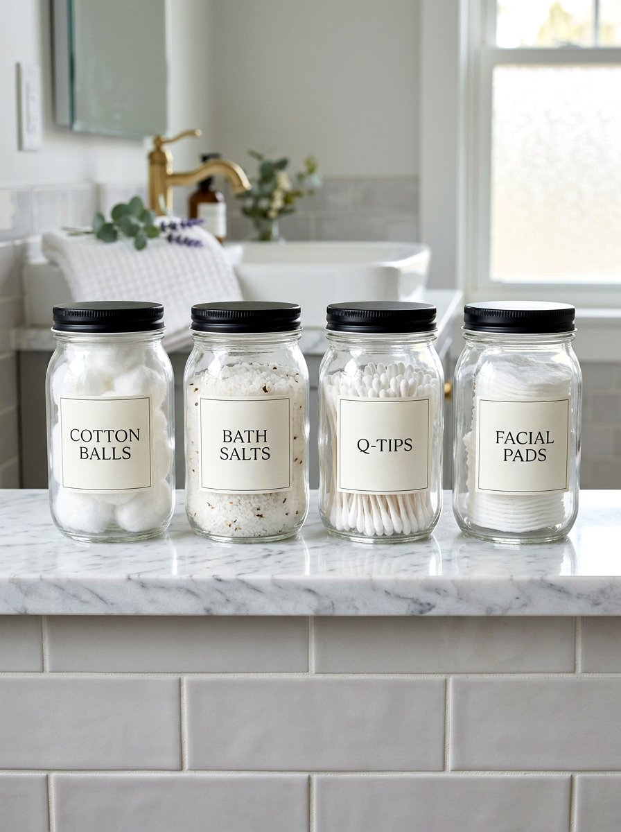 Bathroom toiletry storage jars - 30 organizing bathroom cabinets ideas