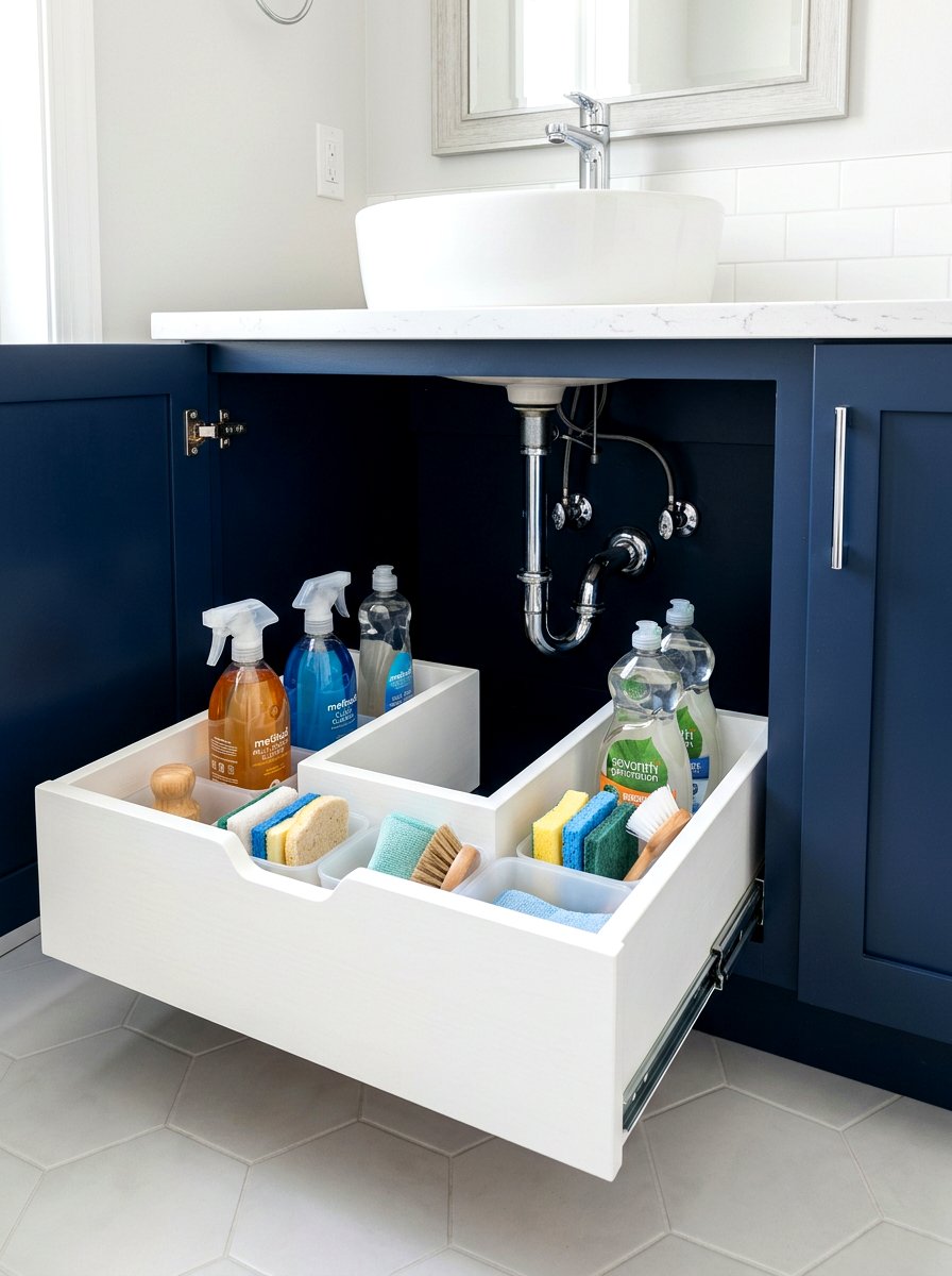 Bathroom under sink pull out drawer - 30 organizing bathroom cabinets ideas