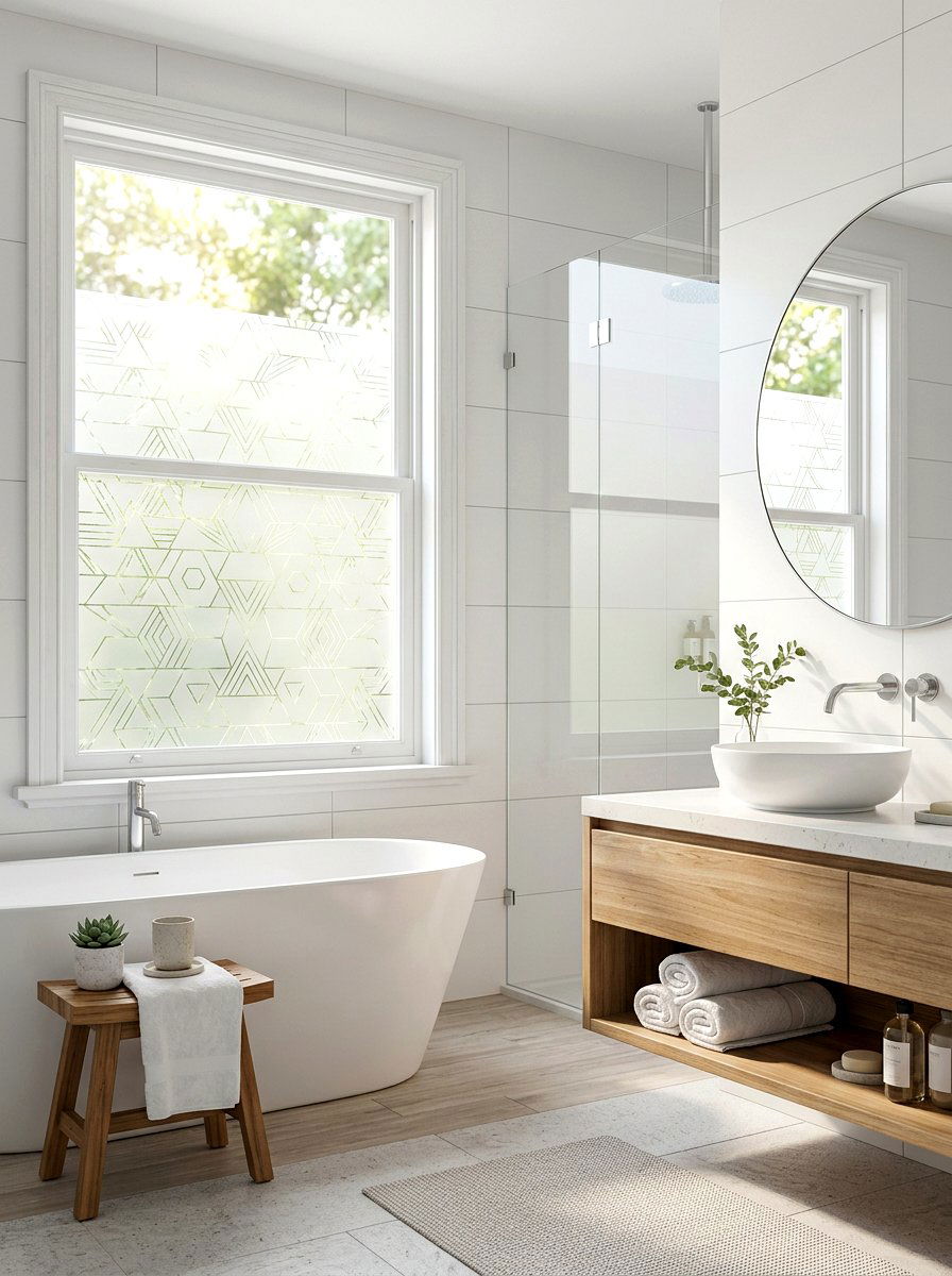 Bathroom window film - 30 renter friendly bathroom decor ideas