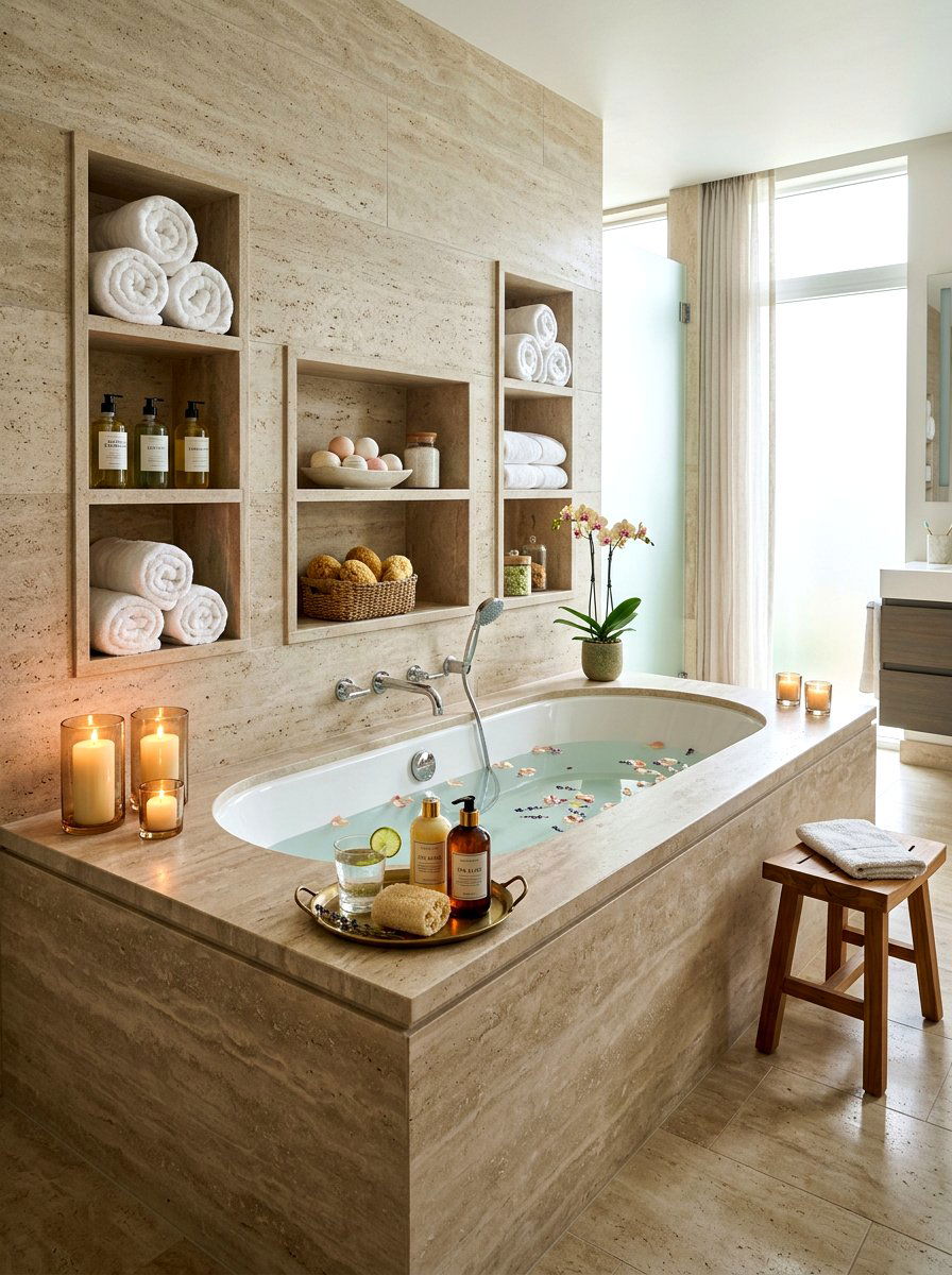 Bathtub Deck Storage - 30 built in bathroom storage ideas