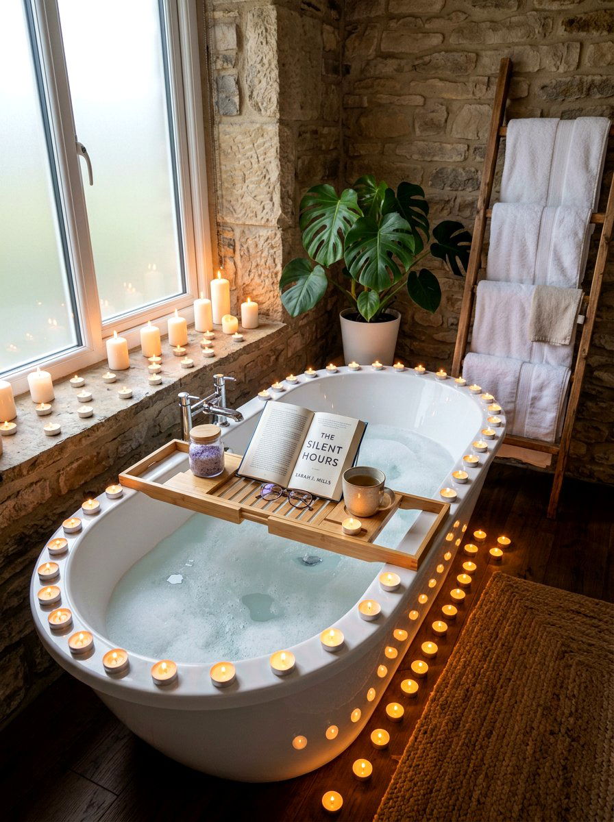 Bathtub Relaxation Area - 30 romantic hosting at home ideas
