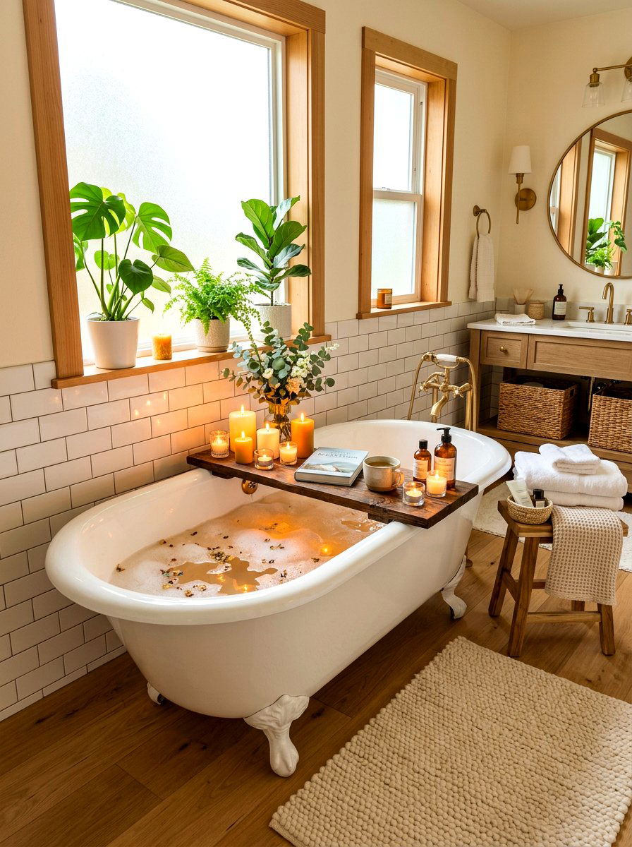Bathtub tray with candles - 30 tub tray styling ideas