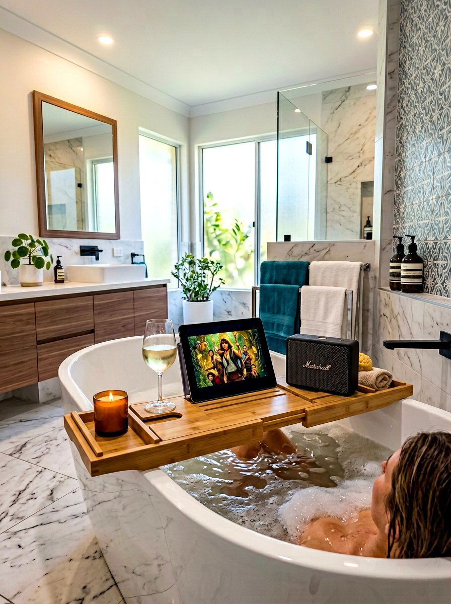 Bathtub tray with tablet holder - 30 tub tray styling ideas