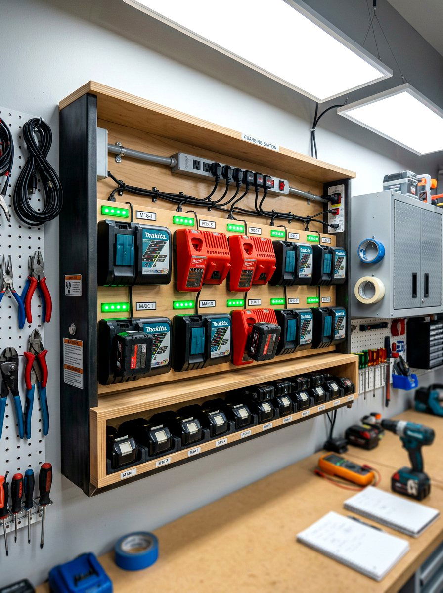 Battery Charging Station - 30 organizing a garage ideas