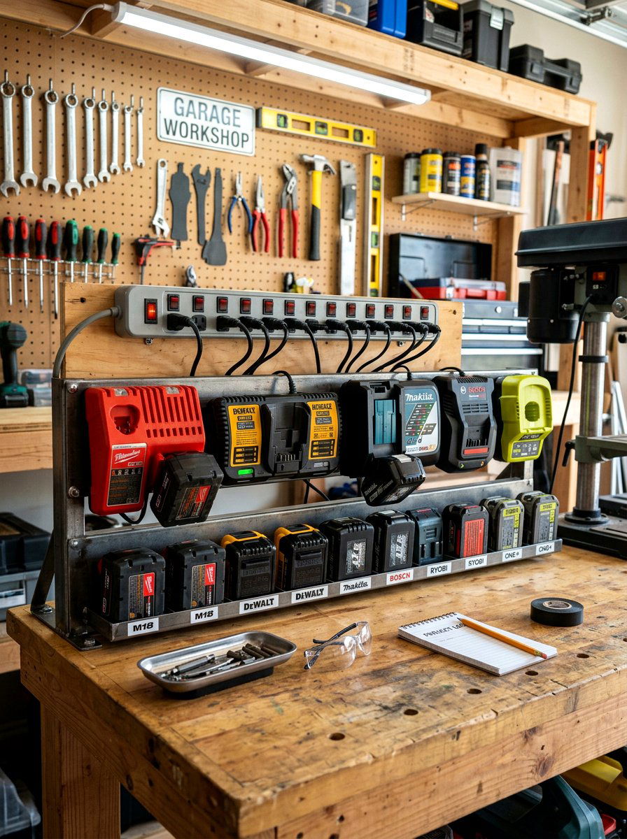 Battery Charging Stations - 30 garage organization ideas