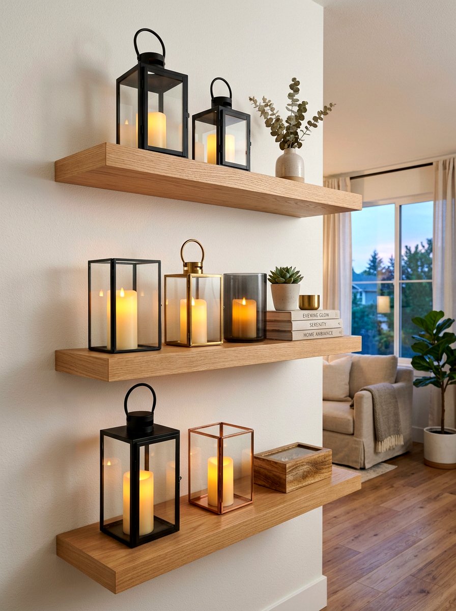 Battery Operated Candle Shelf - 30 winter shelf styling ideas