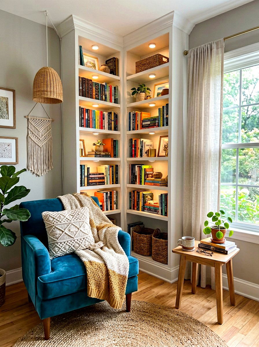 Battery Operated Puck Light - 30 bookshelf lighting ideas