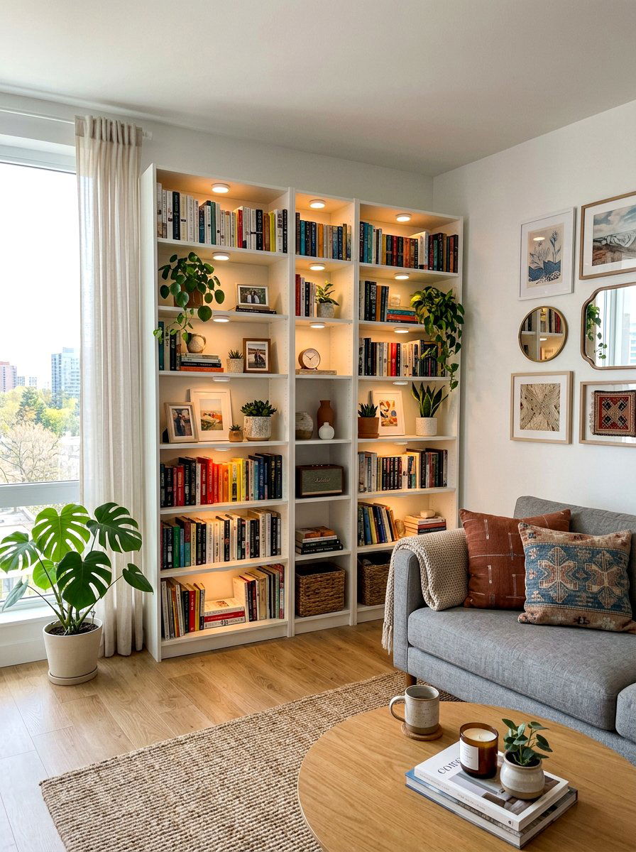 Battery Powered Stick On Light - 30 bookshelf lighting ideas