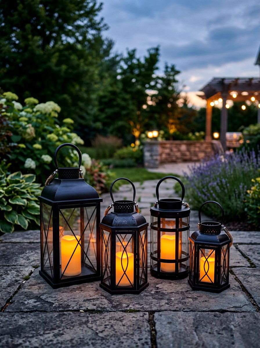 Battery operated LED lanterns - 30 apartment patio entertaining ideas