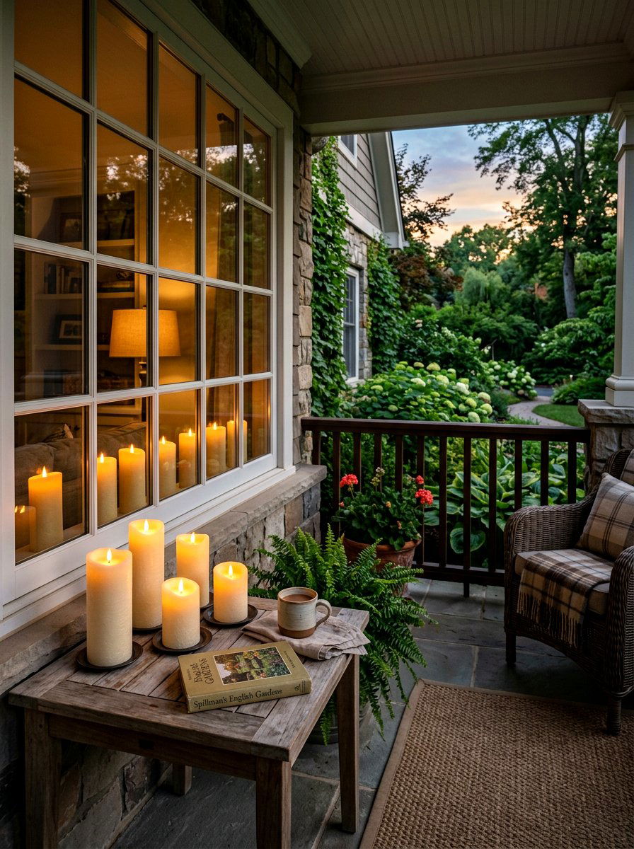 Battery operated pillar candles - 30 front porch winter glow ideas
