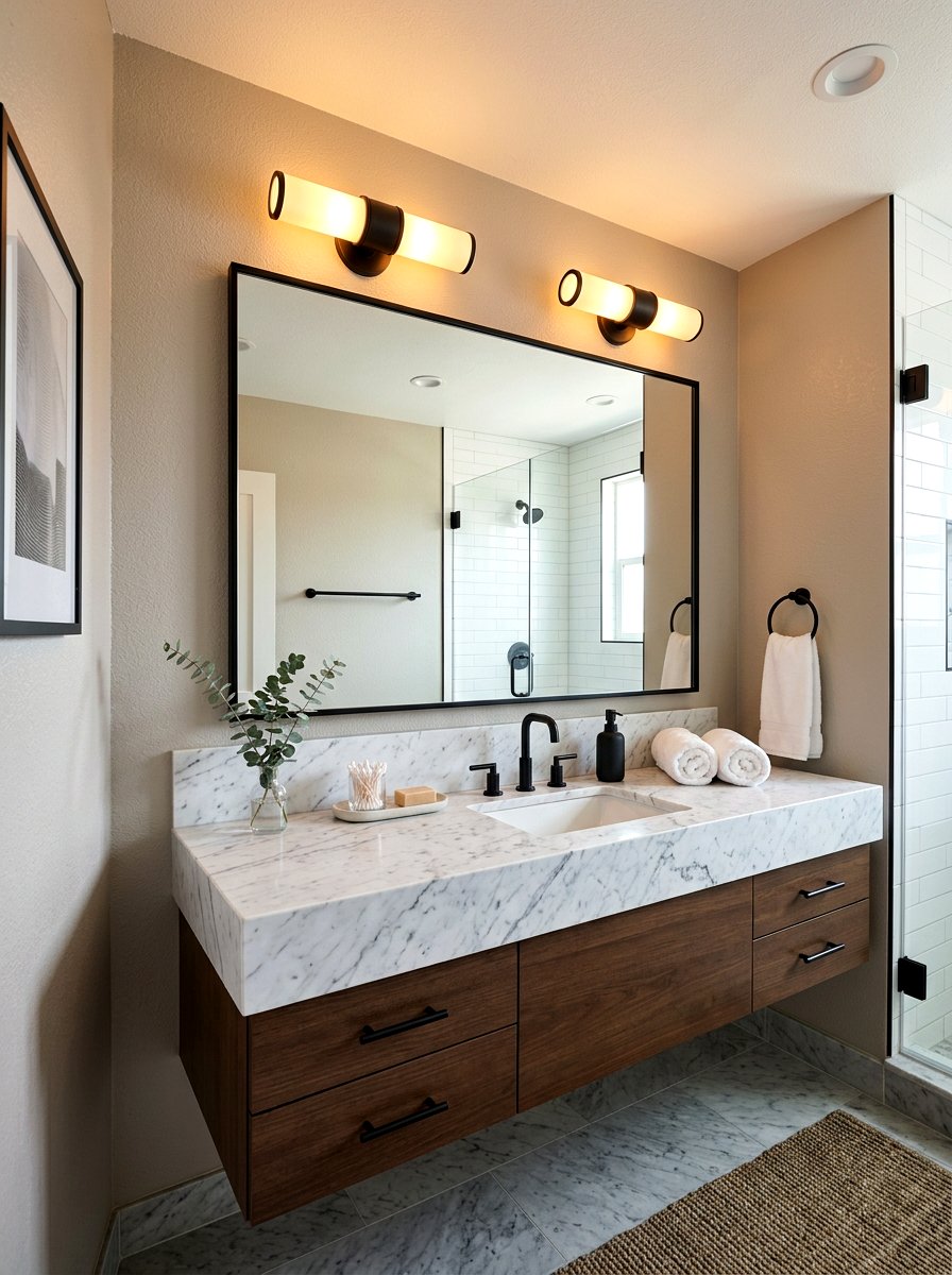 Battery operated wall sconce - 30 rental bathroom makeover ideas aesthetic