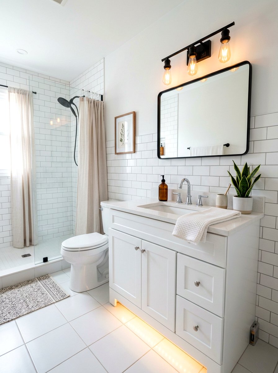 Battery powered vanity light - 30 toe kick bathroom lighting ideas