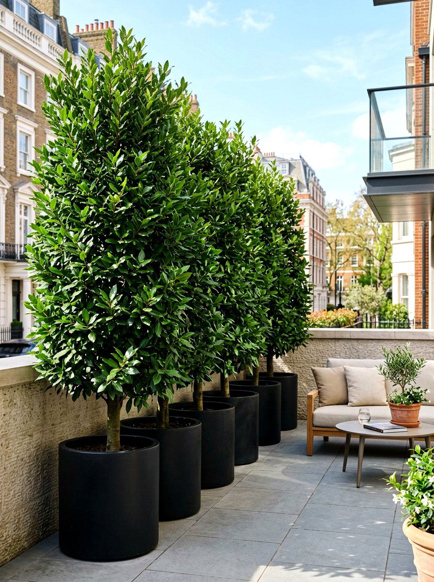 Bay laurel potted screen - 30 herb patio border ideas