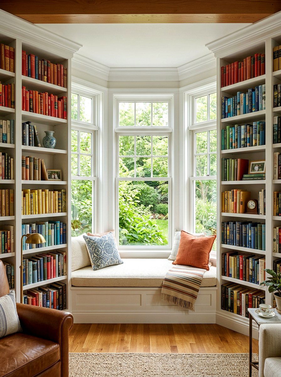 Bay window bookshelves - 30 bay window ideas