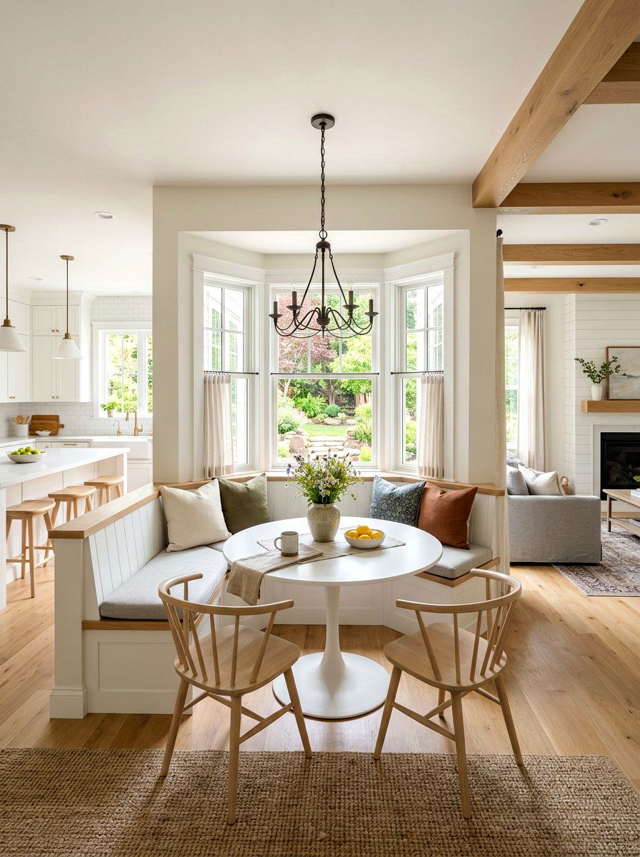 Bay window breakfast nook seating - 30 bay window seating living room ideas