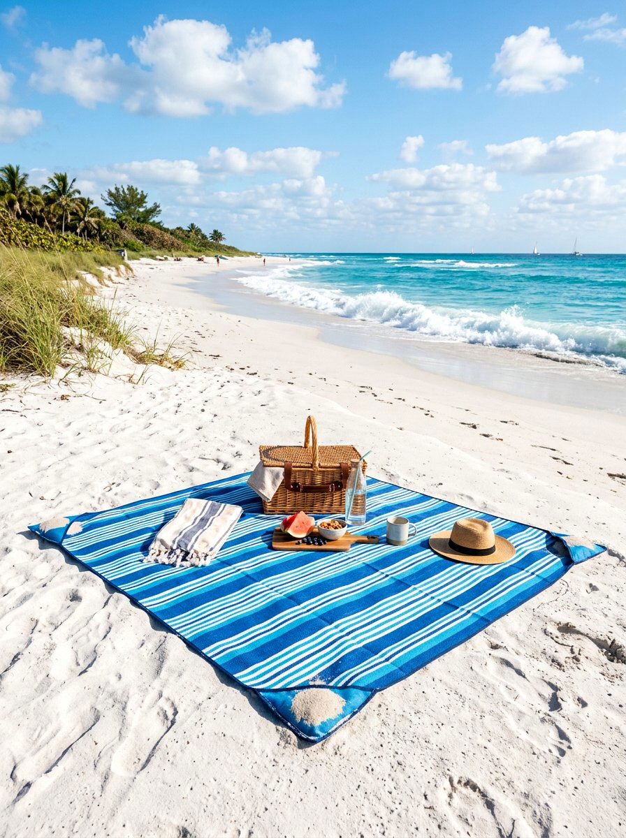 Beach Picnic With Sand Anchors - 30 picnic blanket corner ideas