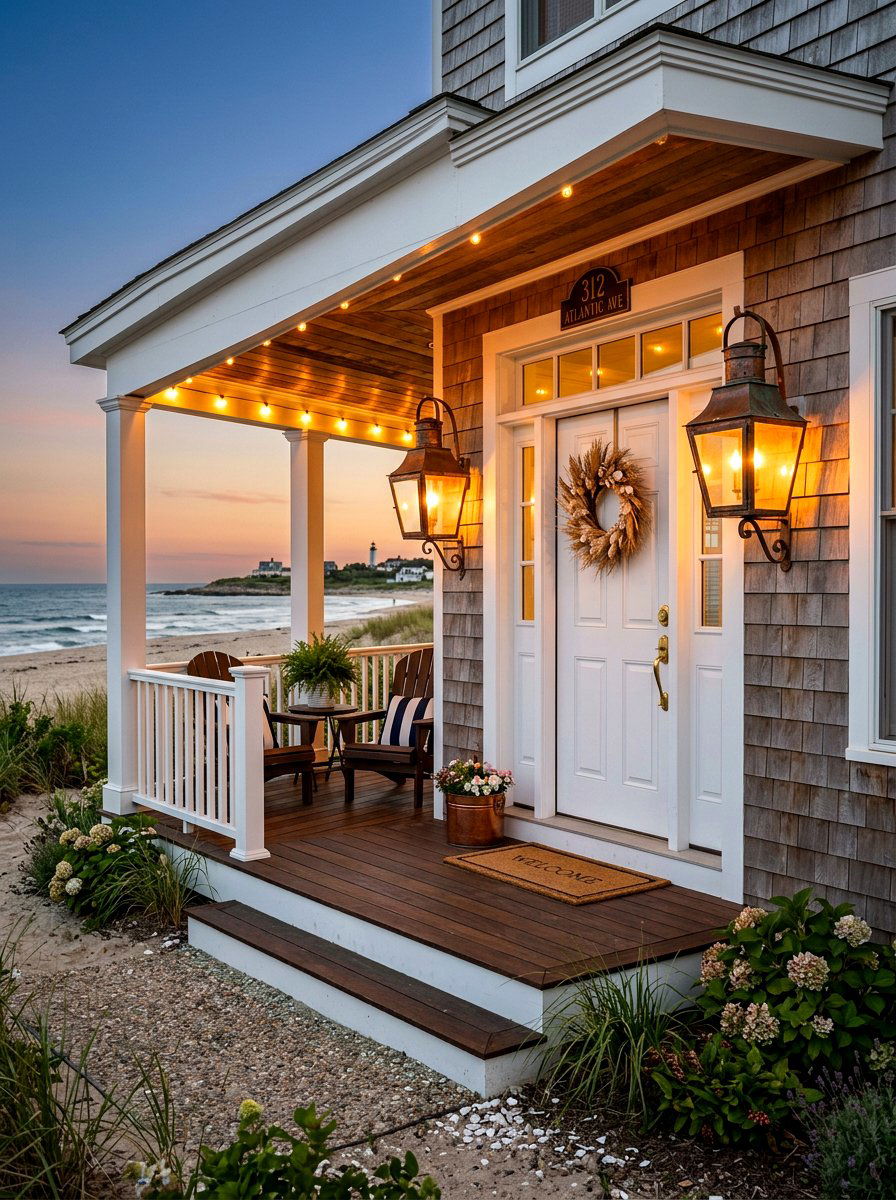 Beach cottage entryway lighting - 30 beach cottage exterior ideas