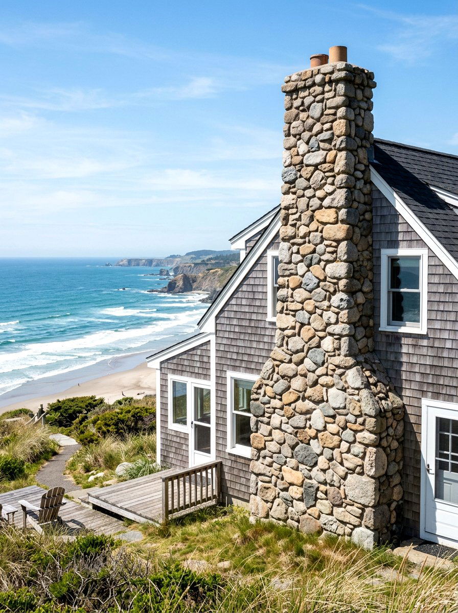 Beach cottage stone chimney - 30 beach cottage exterior ideas