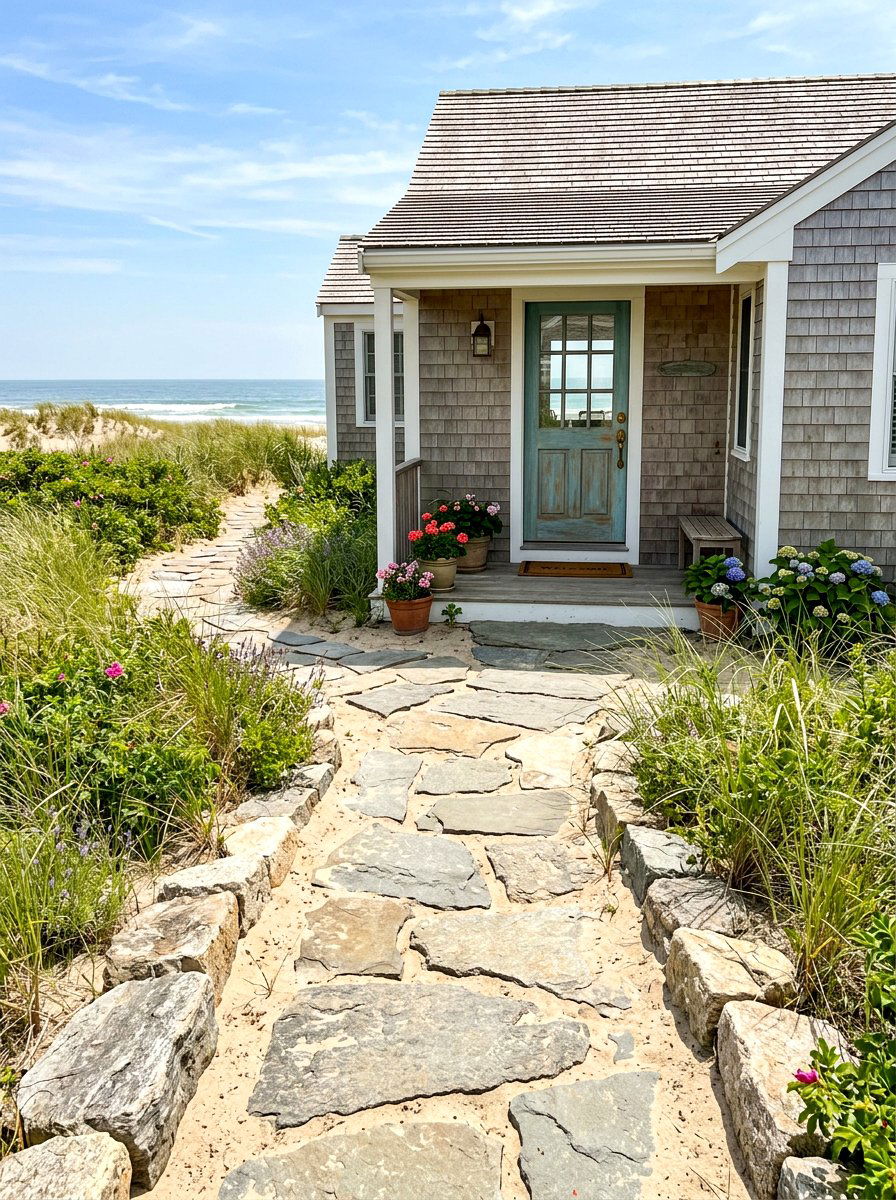 Beach cottage stone pathway - 30 beach cottage exterior ideas