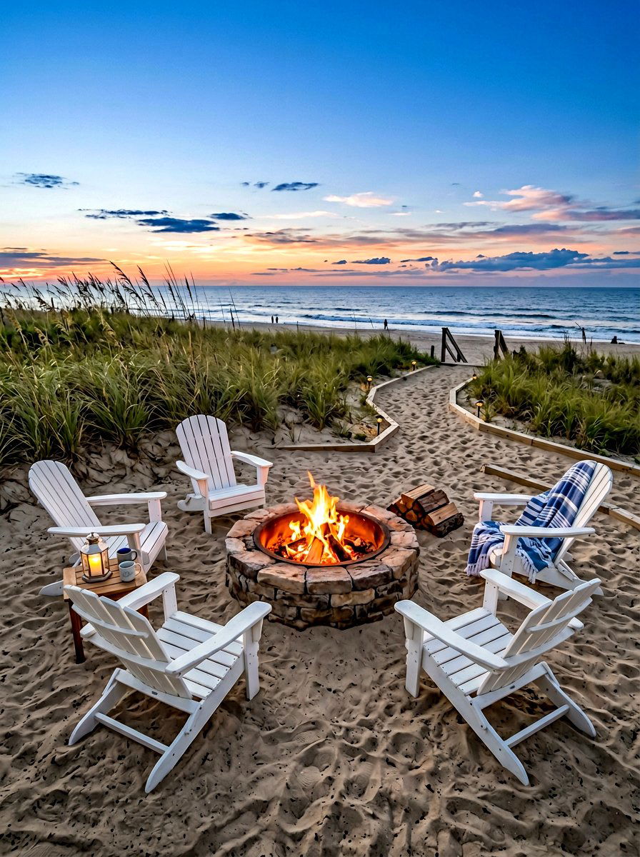 Beachfront fire pit - 30 beach house patio ideas