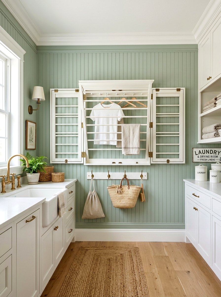 Beadboard Drying Rack Wall - 30 laundry room drying rack ideas