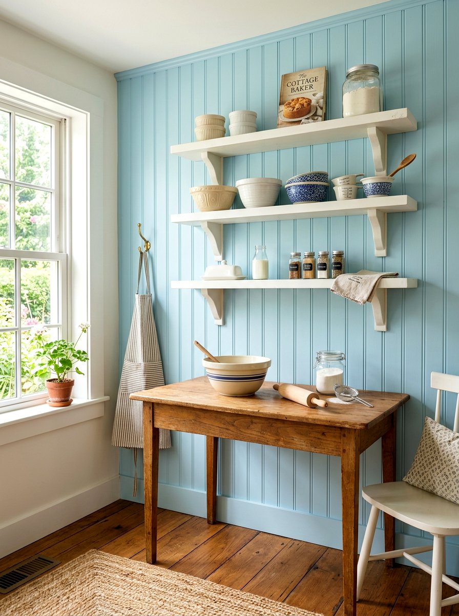 Beadboard Wall Baking Nook - 30 pastry corner kitchen ideas