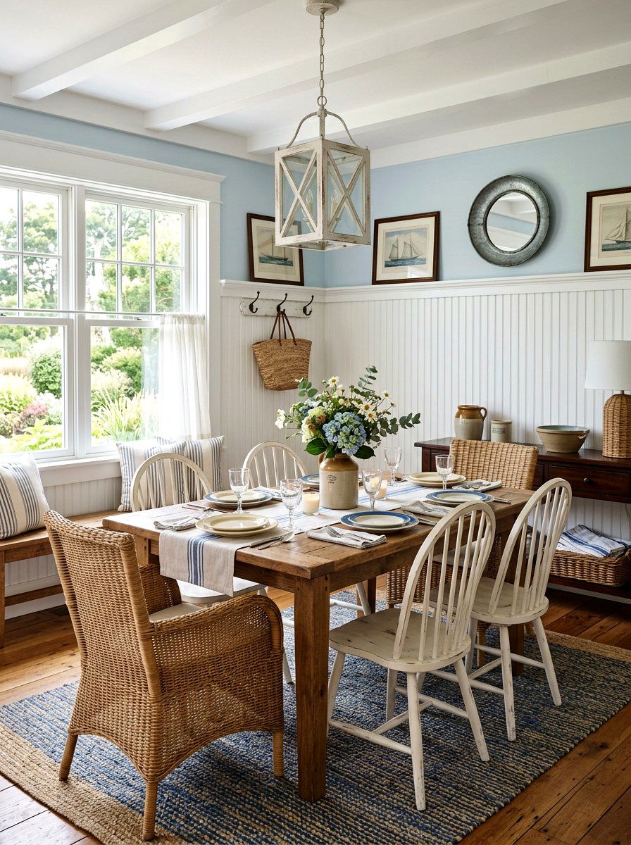 Beadboard Wall Dining Decor - 30 coastal dining room ideas