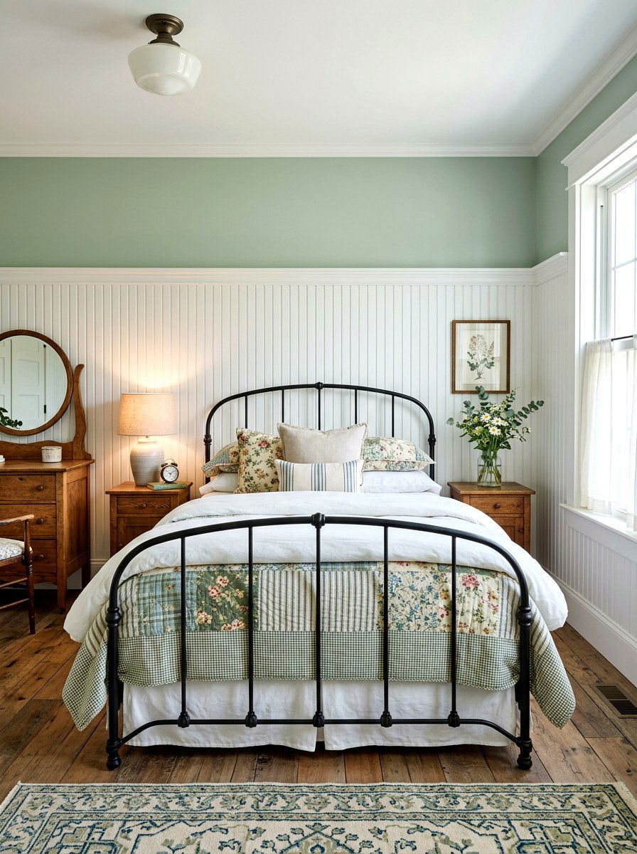Beadboard Wall Paneling - 30 cottage romantic bedroom ideas