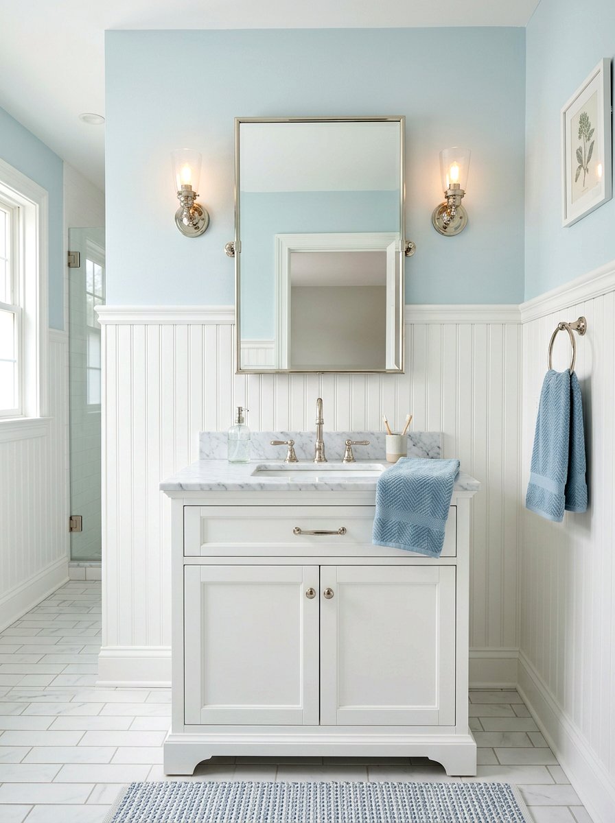 Beadboard bathroom wall paneling - 30 coastal grandmother decor ideas