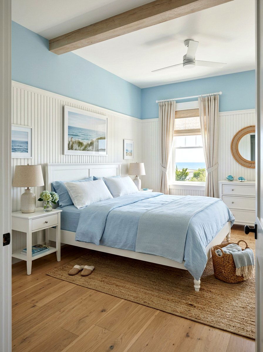 Beadboard wall beach bedroom - 30 beach cottage bedroom ideas